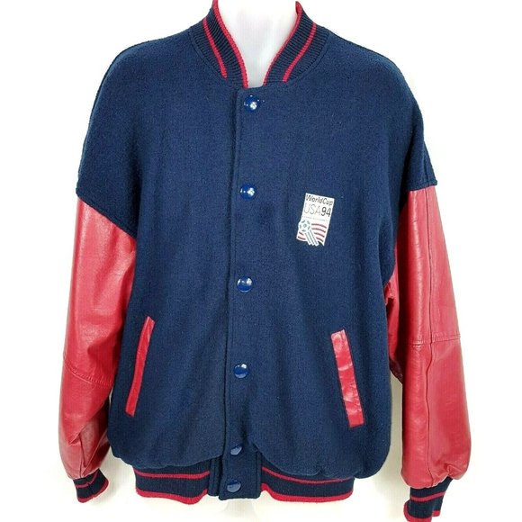 World Cup 1994 USA Vintage Jacket Soccer Button Up Red Blue 94 Mens Large - Picture 2 of 3